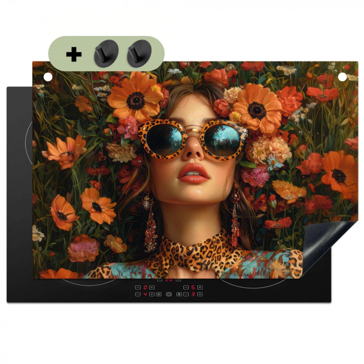 Vrouwen - Bloemen - Modern - Bril - Abstract Inductie beschemer met haakjes klein -3d