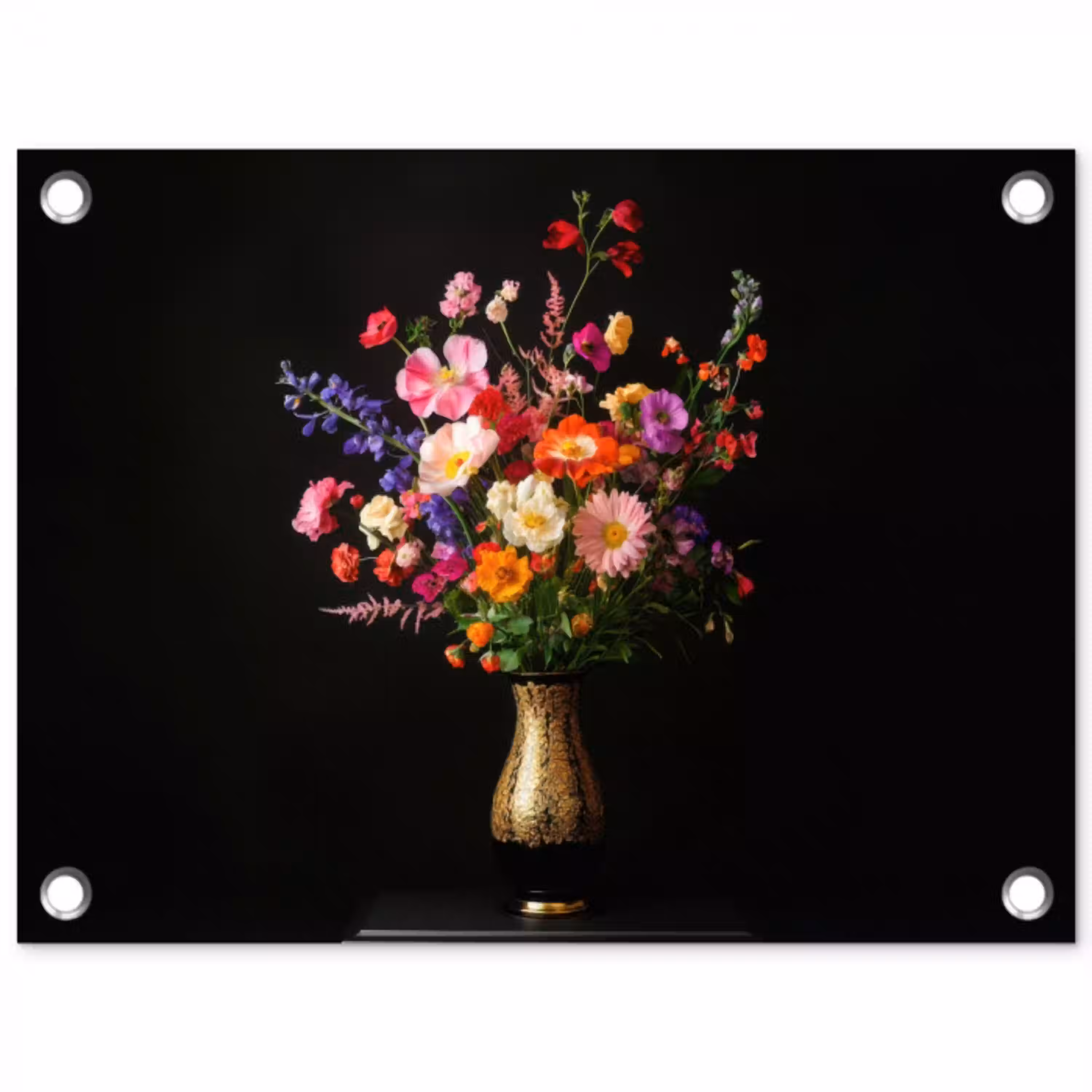 Kleurrijk - Boeket - Vaas - Goud tuinposter los doek klein -3d