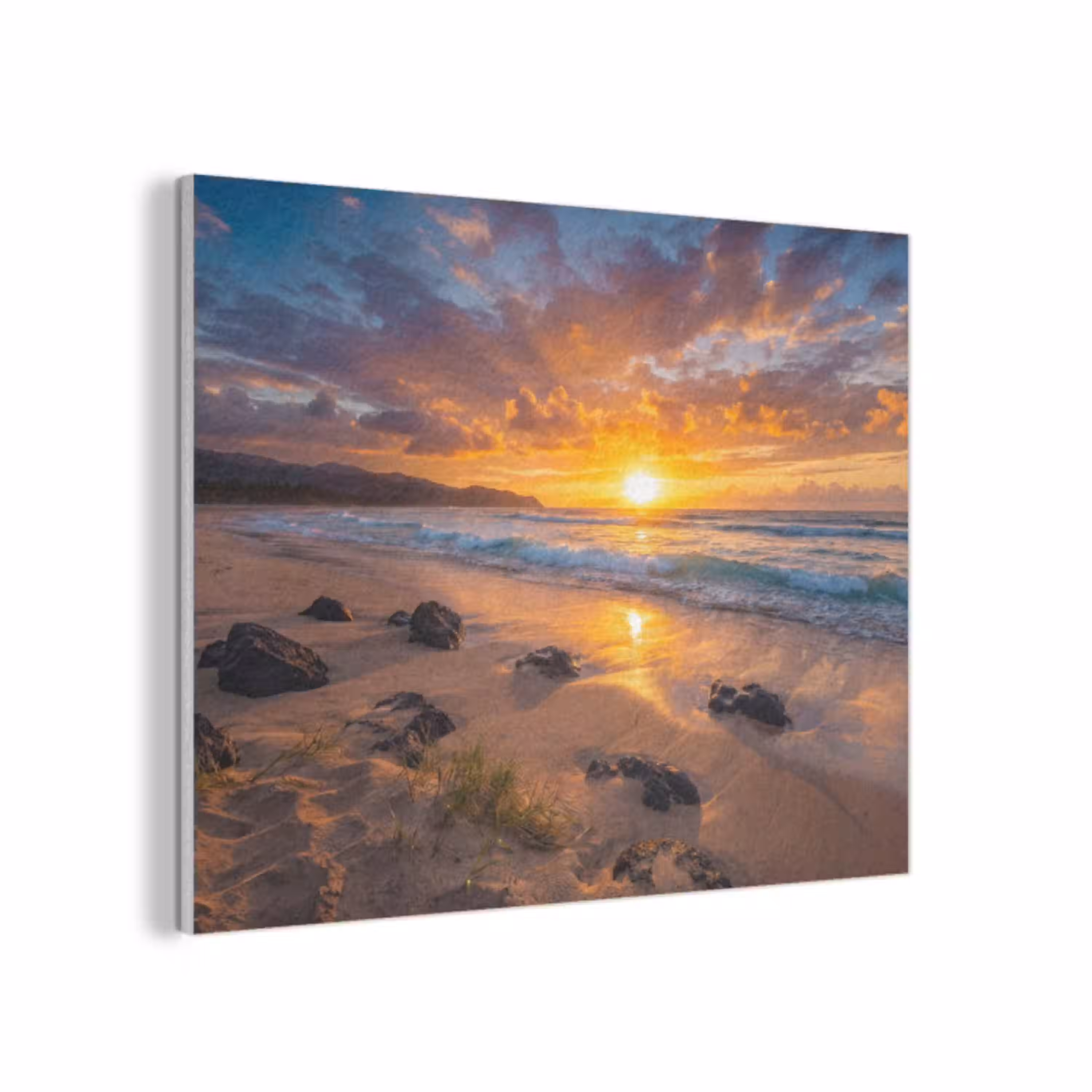 Strand - Zonsondergang - Golven - Natuur - Oranje PET vilt klein -3d