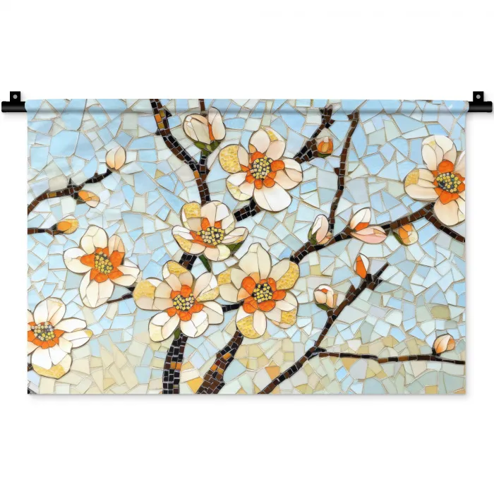 Bloesems - Wit - Mozaïek - Tak Wandkleed katoen klein -zz3d