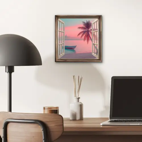 Doorkijk - Strand - Palmboom - Tropisch aluminium wit klein -sfeer5