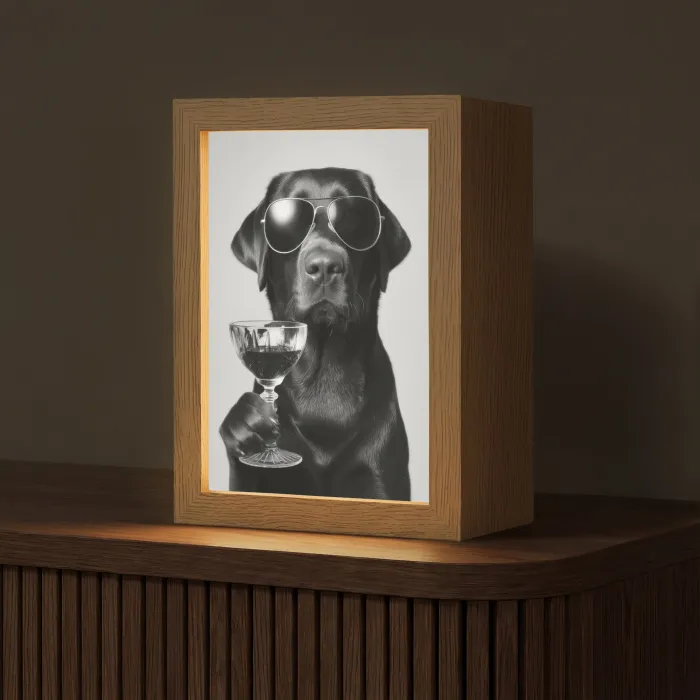 Hond - Zwart - Wijnglas - Zonnebril Light Box met kabel (Tafellamp) klein -z3d_website