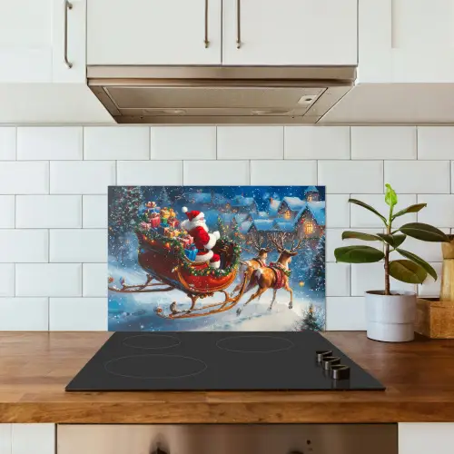 Kerstman - Rendier - Kerst - Sneeuw keuken achterwand spatscherm klein -sfeer2