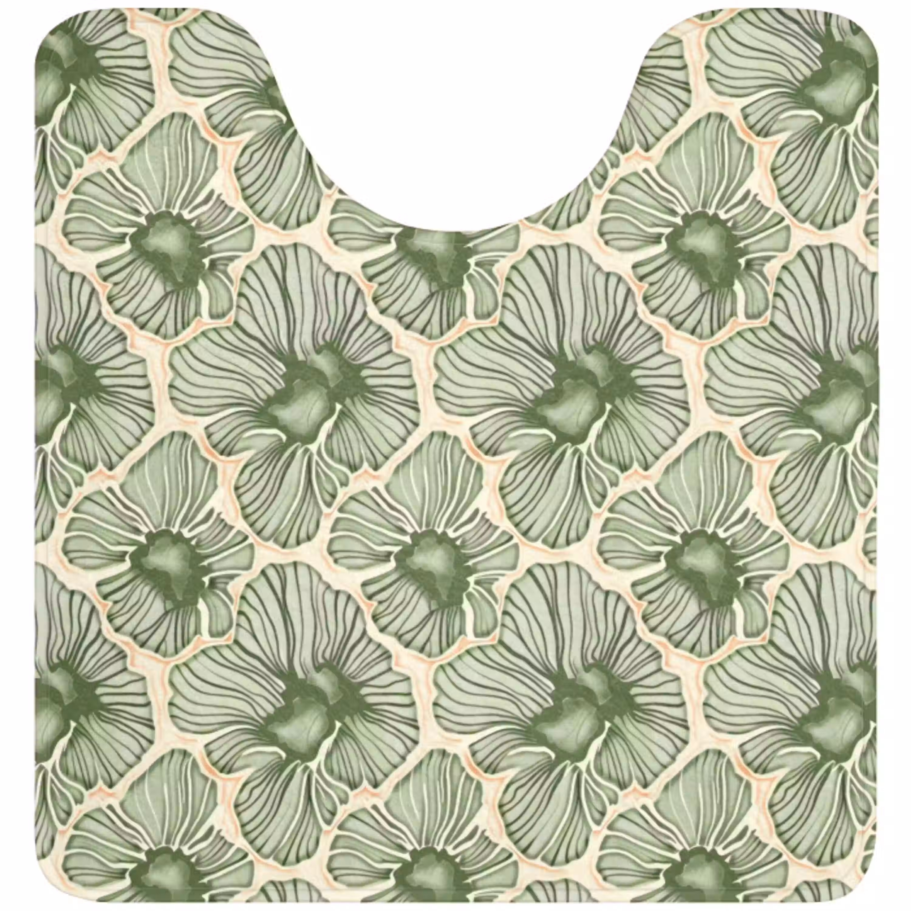 Groen - Botanisch - Bloemen - Organisch - Patroon WCmat U-uitsnede middel 1014 -3d