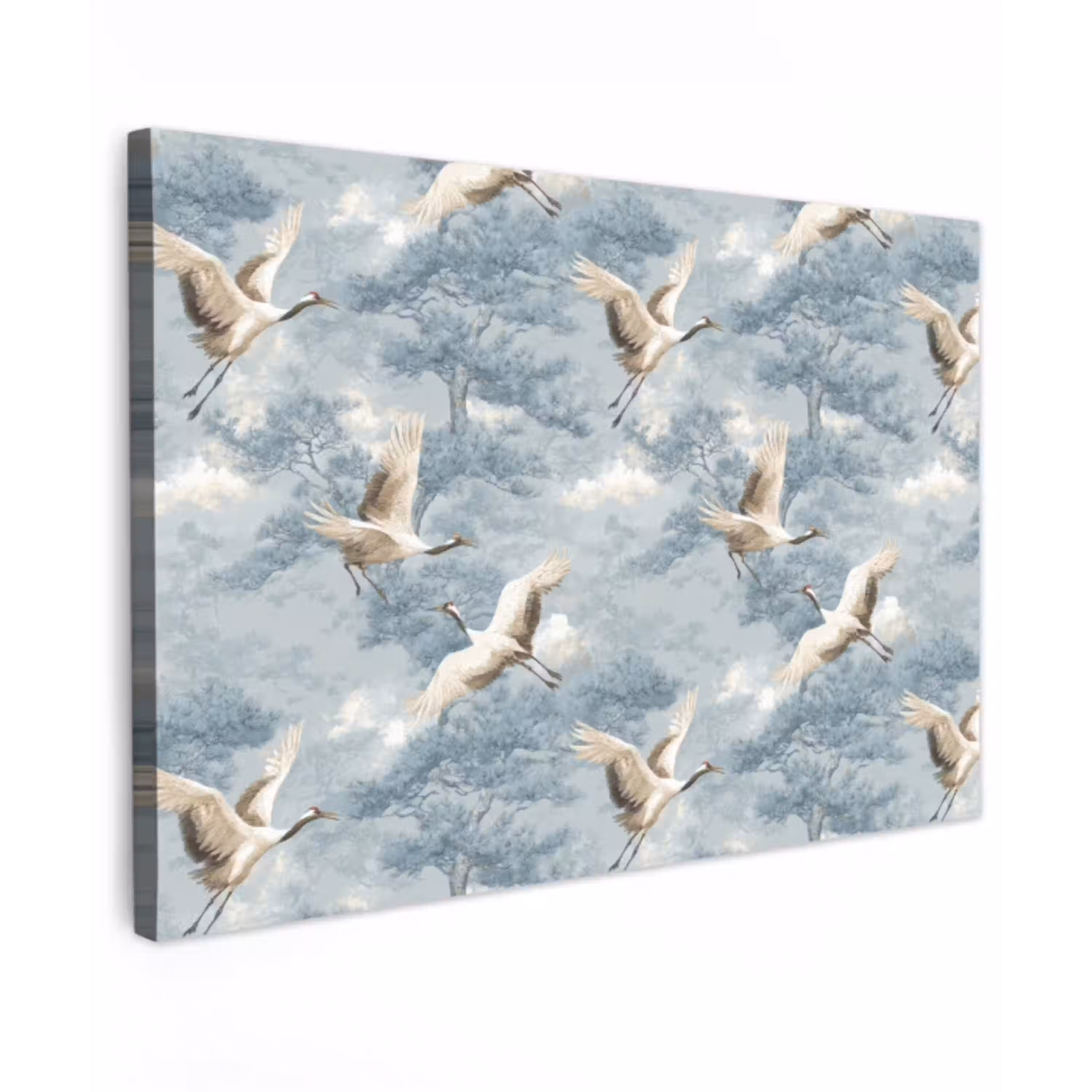 Wolken - Kraanvogels - Blauw Tuinposter op houten frame 2 cm dik klein 845 -3d