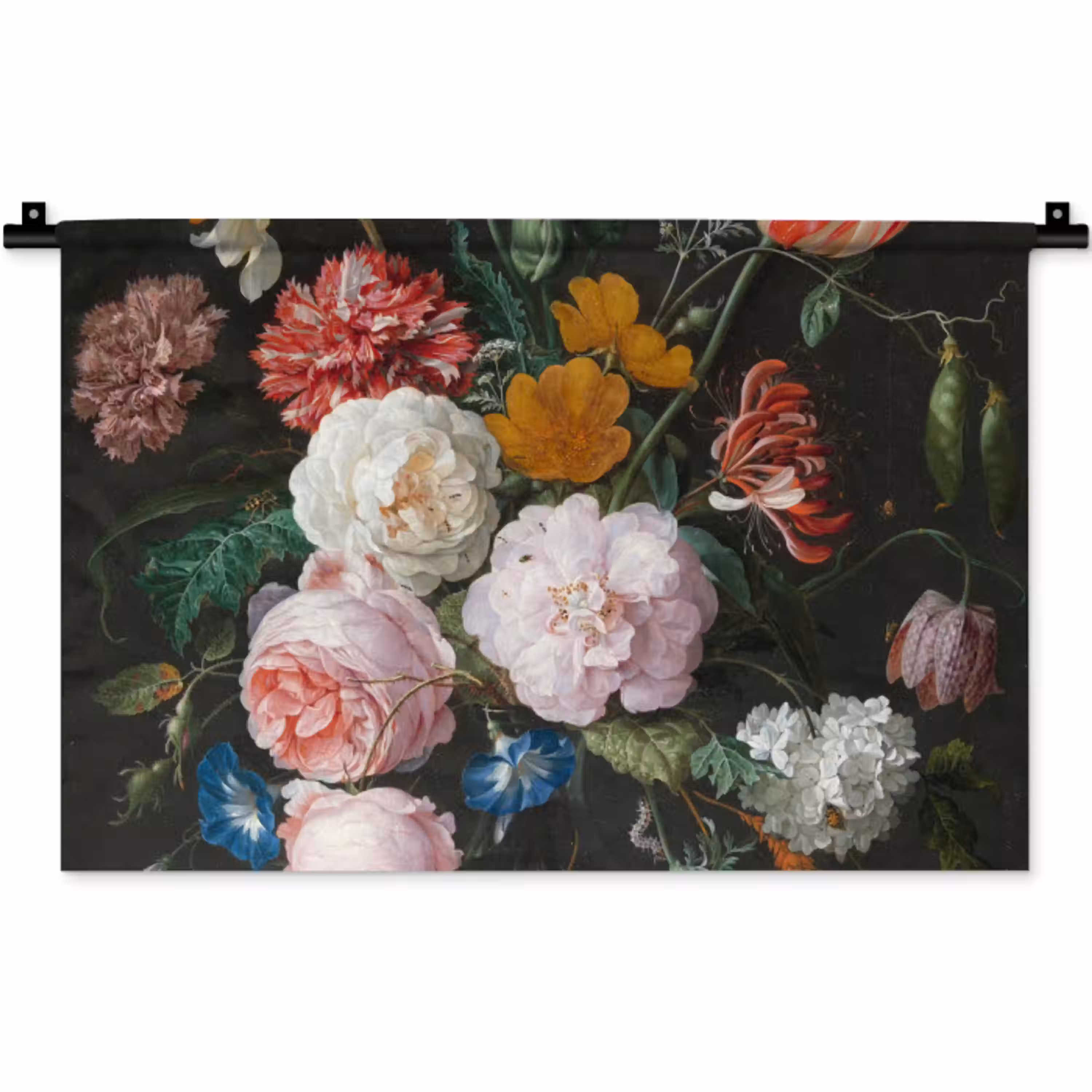Stilleven met bloemen in een glazen vaas - Schilderij van Jan Davidsz. de Heem Wandkleed katoen klein -zz3d