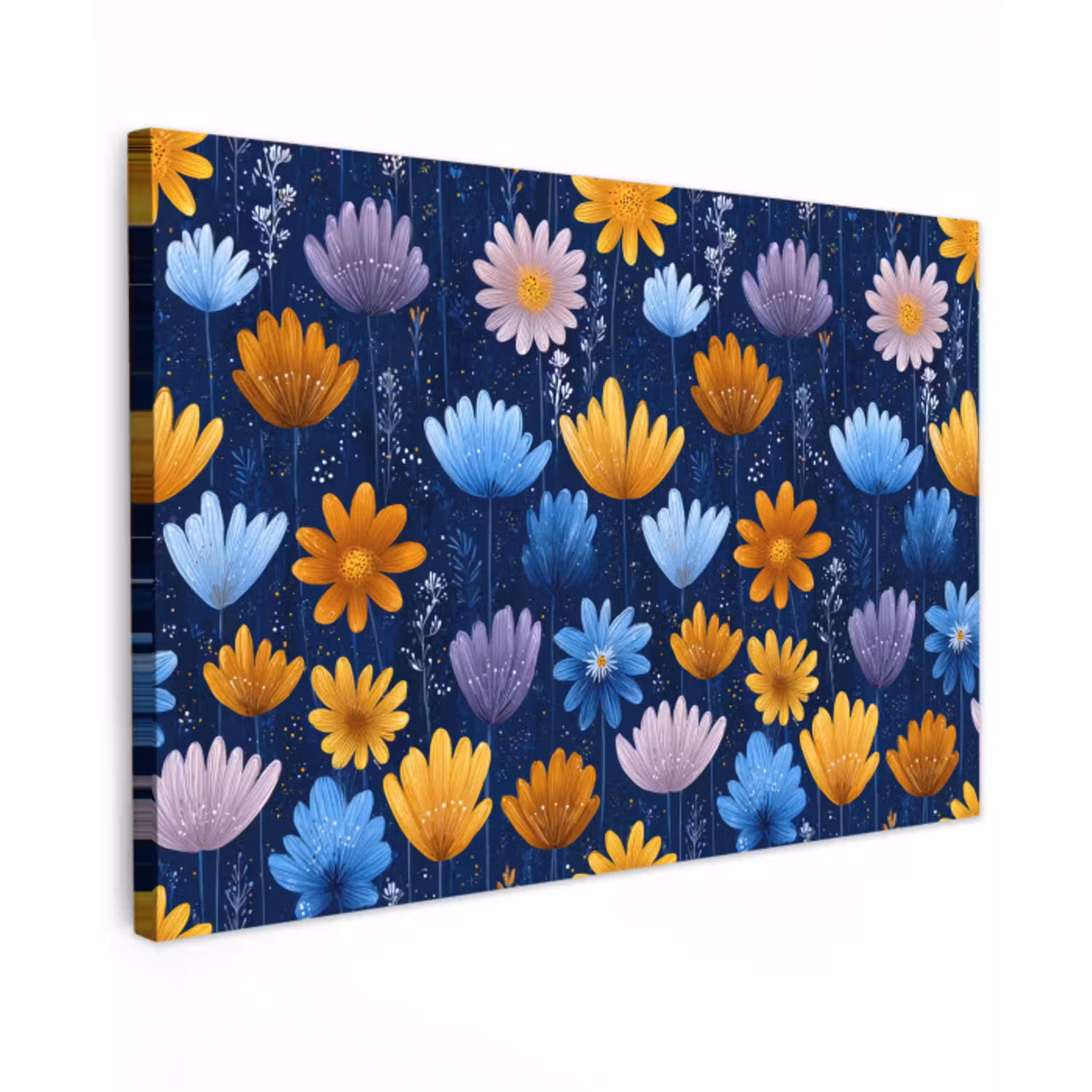 Bloemen - Patroon - Blauw - Contrast canvas 2cm klein -z3d
