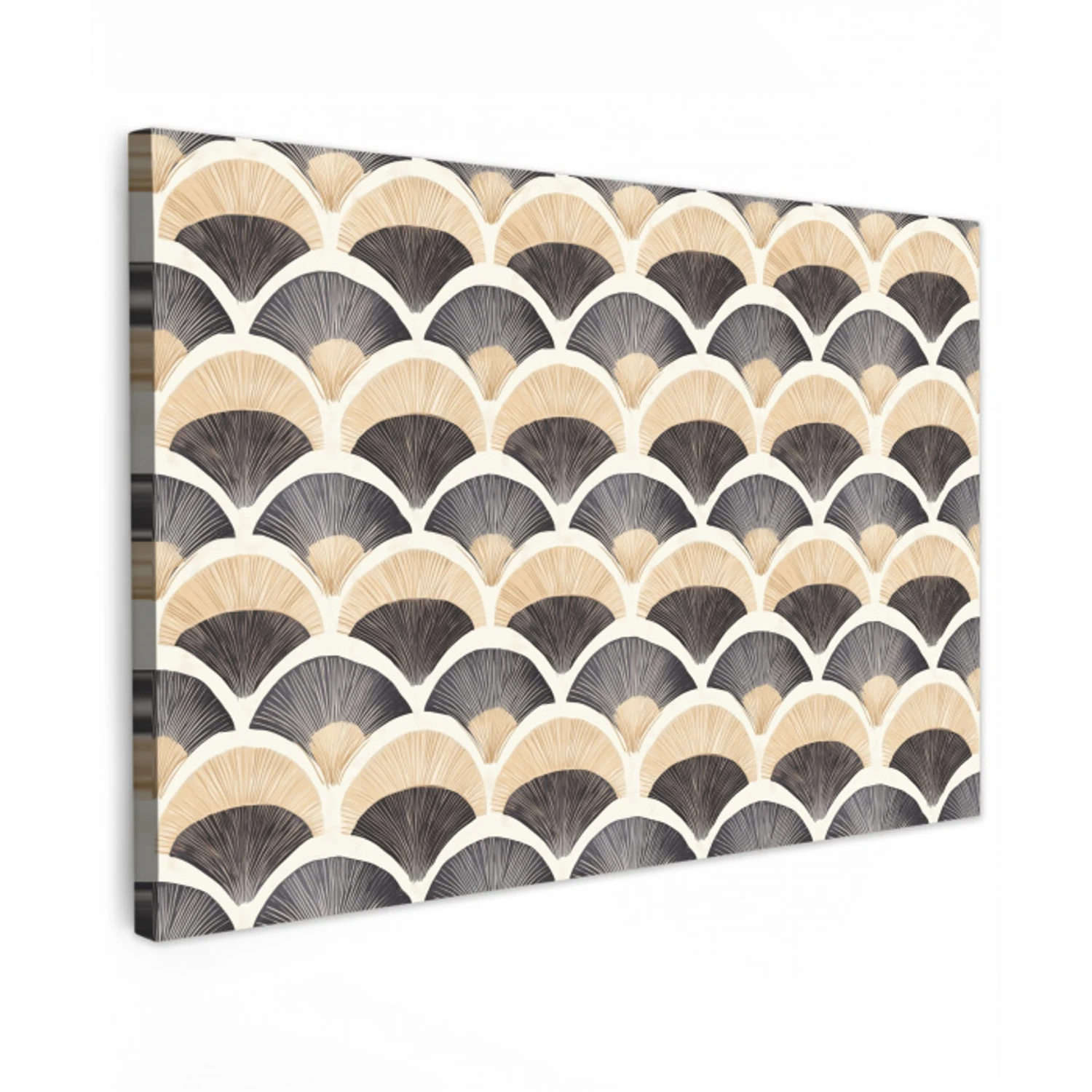 Waaier - Patroon - Zwart - Beige Tuinposter op houten frame 2 cm dik klein 845 -3d