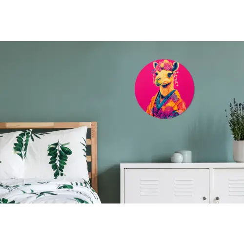 Kameel - Bloemen - Kimono - Waaiers Wandcirkel aluminium klein -slaapkamer