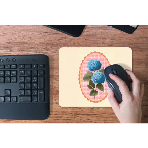 Bloemen - Blauw - Lijst - Bladeren muismat rubber klein -toetsenbord