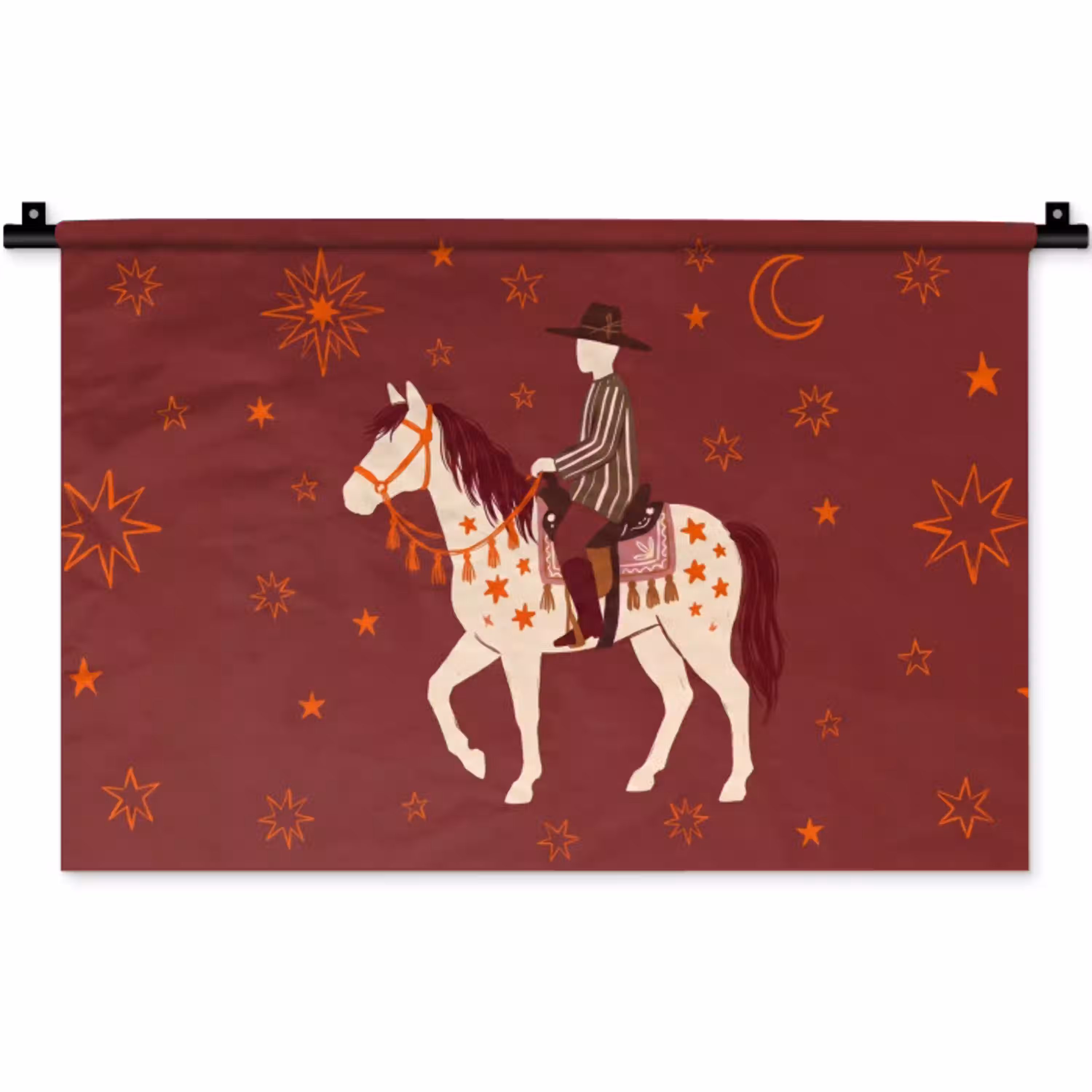 Paard - Ruiter - Sterren - Nacht - Illustratie Wandkleed katoen klein -zz3d