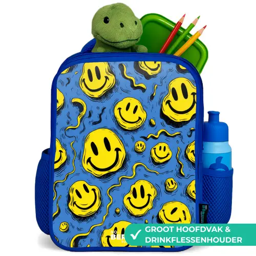 Smiley - Geel - Blauw Kinderrugzak - Blauw middel -inhoud_NL