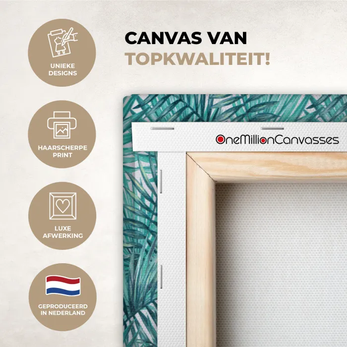 Bladeren - Ijsblauw - Wit canvas 2cm xxl 828 -sfeer2