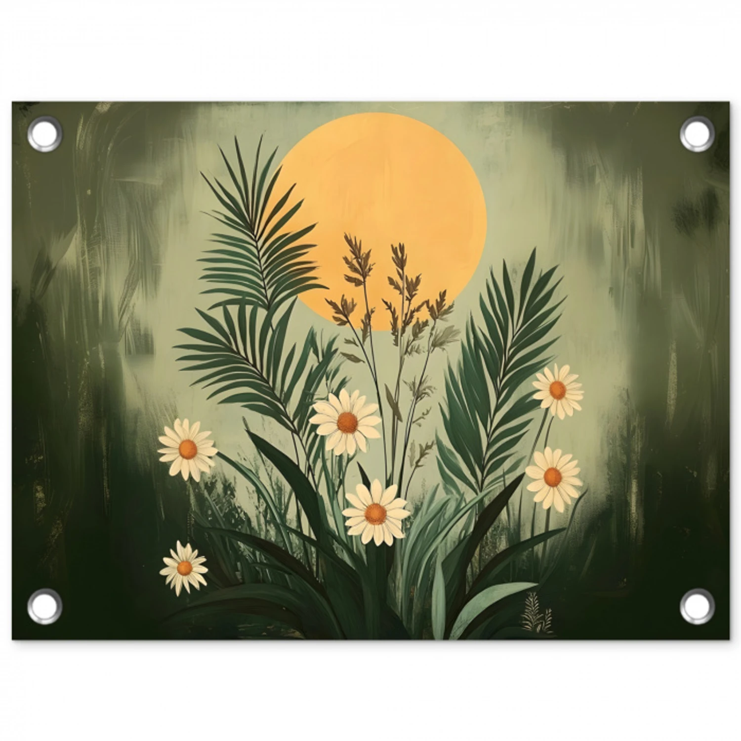 Bloemen - Bladeren - Zon - Groen tuinposter los doek klein -3d