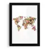 Wereldkaart - Bloemen - Felgekleurd fotolijst zwart zonder passe partout klein -3d