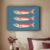 Vissen - Rood - Blauw Textielframe zwart klein -sfeer1
