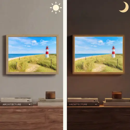 Vuurtoren - Duinen - Strand - Zee - Zomer Light Box met batterij (Wandlamp) middel -sfeer3