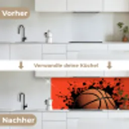 Basketbal - Verf - Sport - Oranje keuken achterwand 2 middel -voor-na_DE