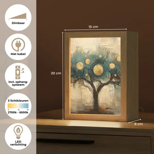 Boom - Abstract - Bruin - Goud - Industrieel Light Box met kabel (Tafellamp) klein -USP_NL