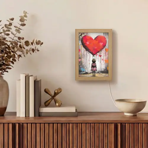 Meisje - Hart - Graffiti - Kunst - Kleuren - Rood Light Box met kabel (Tafellamp) klein -sfeer2