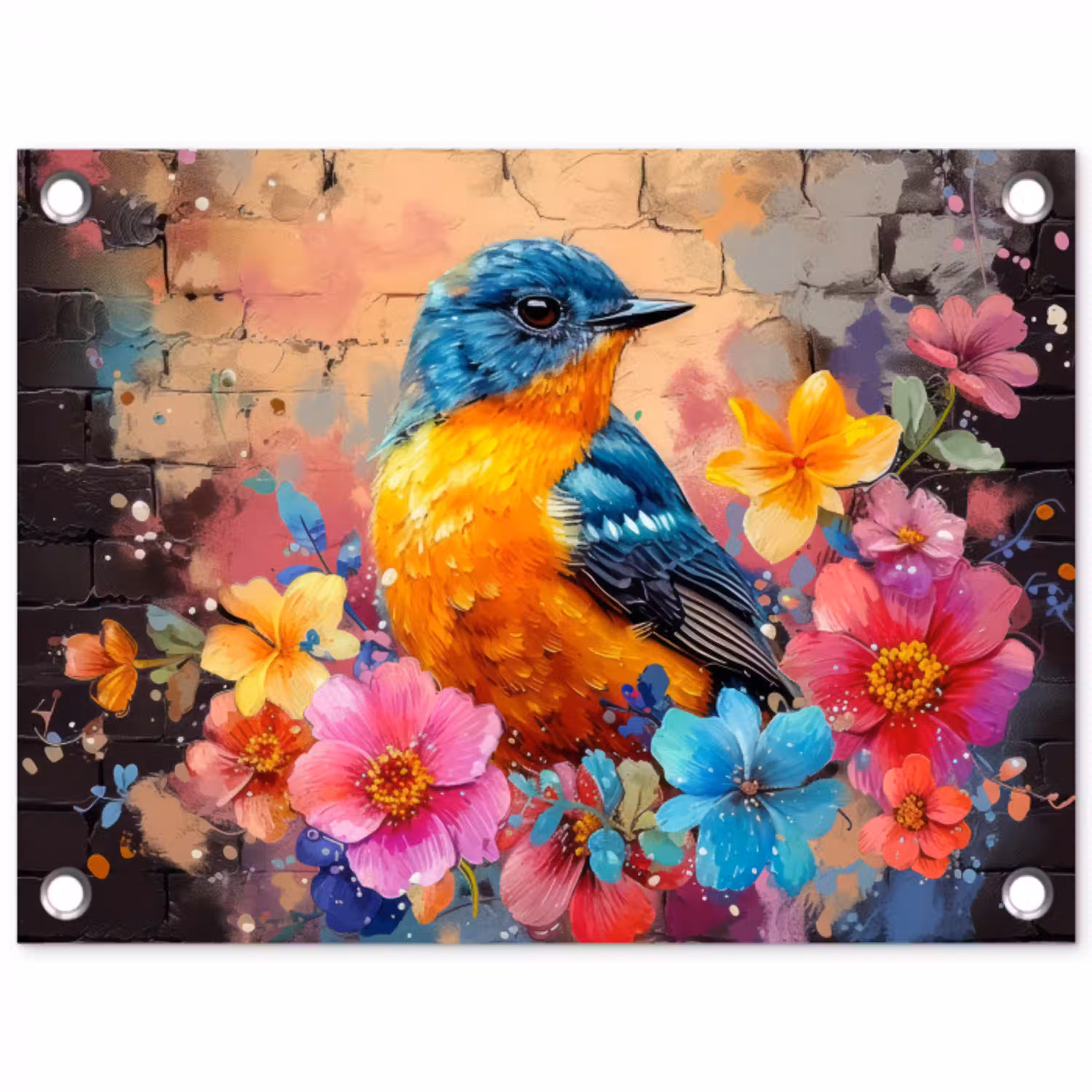 Vogel in Bloemenpracht tuinposter los doek klein -3d