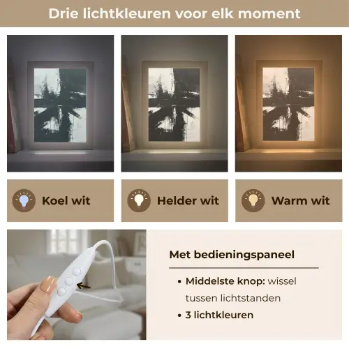 Modern - Zwart wit - Abstract - Kunst Light Box met kabel (Tafellamp) klein -USP_lichtkleurNL