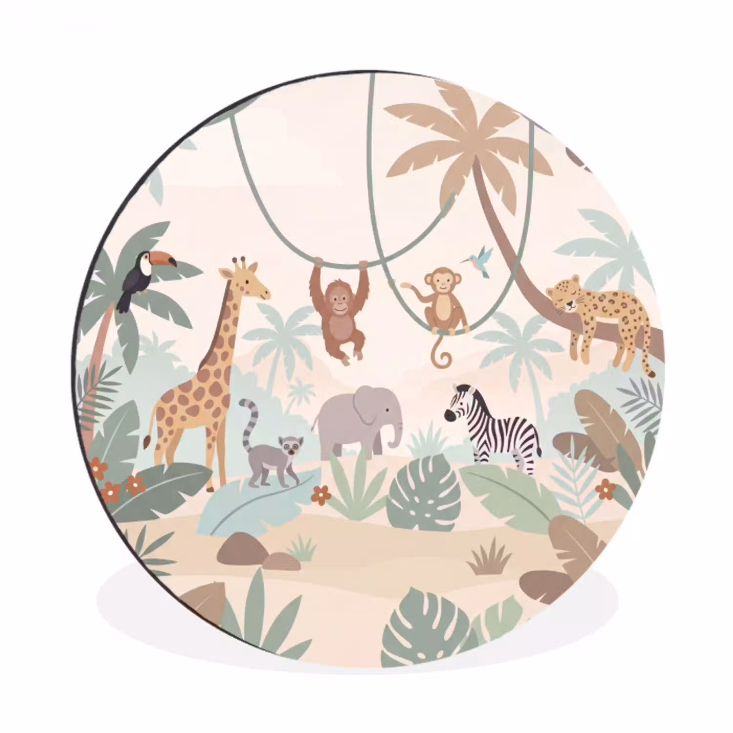 Jungle - Dieren - Groen Wandcirkel aluminium klein -3d