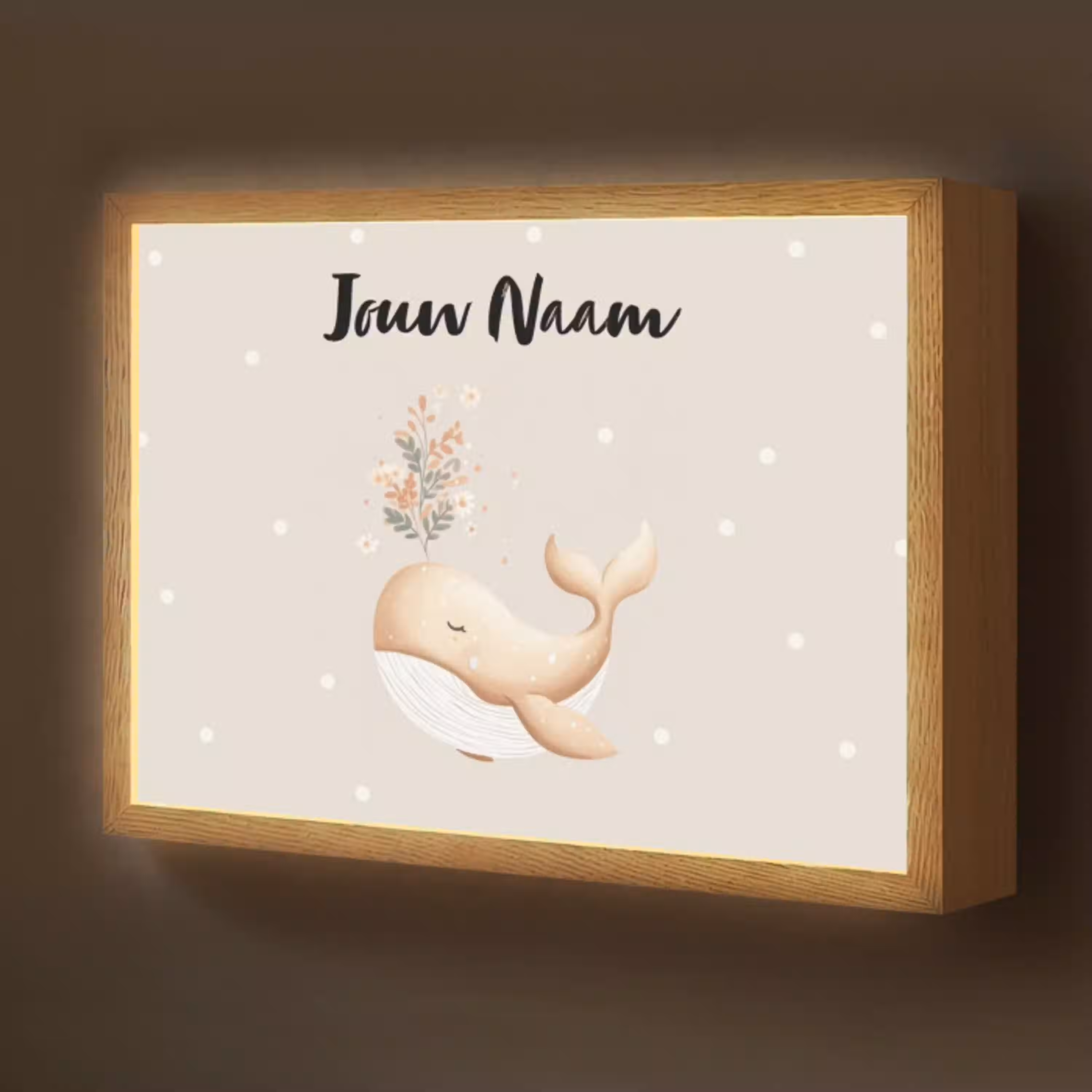Minimalistisch - Walvis - Bloemen - Stippen Light Box met batterij (Wandlamp kind) middel -z3d_website