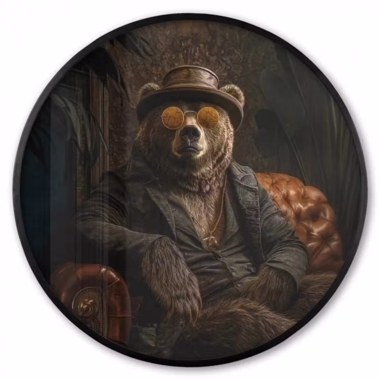 Ronde fotolijst - Beer - Bruin - Pak - Hoed