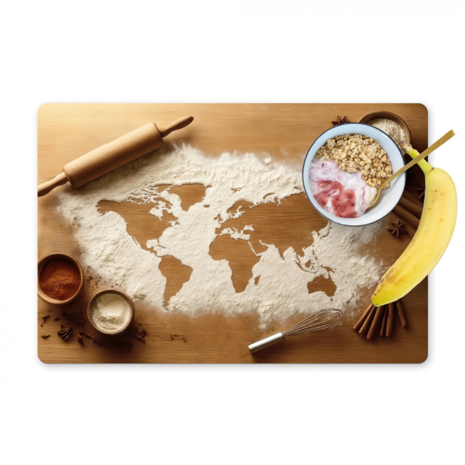 Hout - Wereldkaart - Bakken - Keuken Placemat vinyl groot -zzzproduct_Kitchenyeah-website