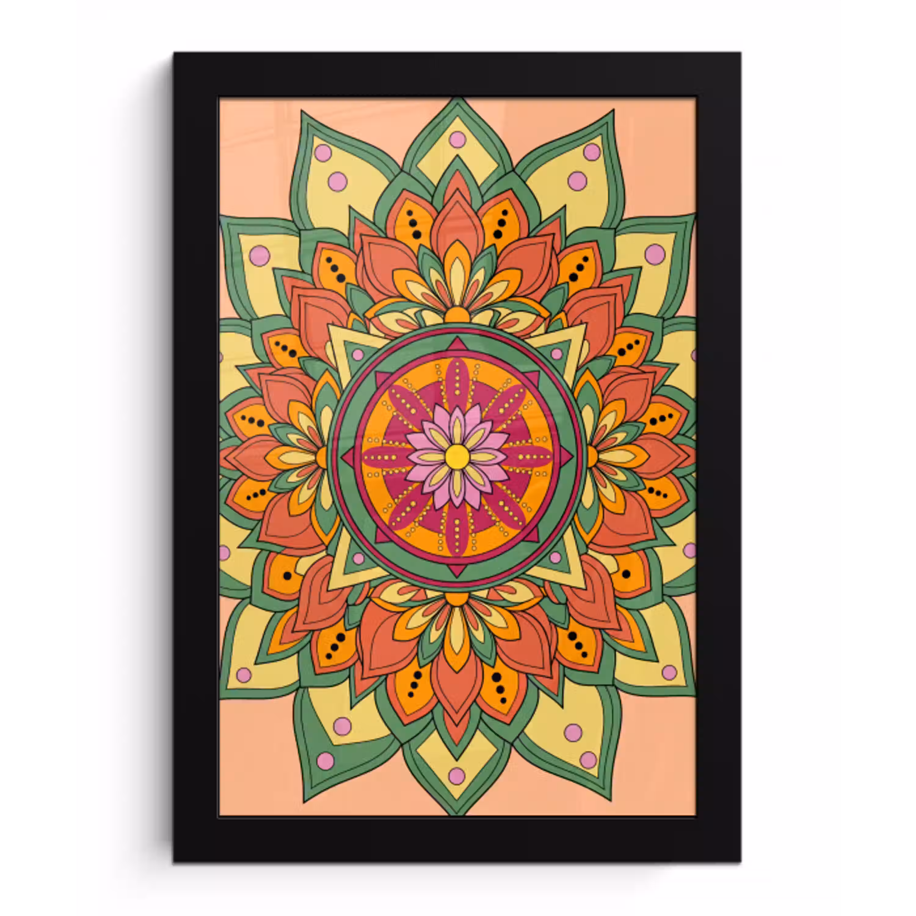 Mandala - Bloemen - Abstract - Kleurrijk fotolijst zwart zonder passe partout klein -3d