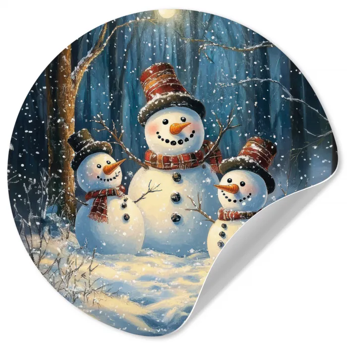 Sneeuwpop - Sneeuw - Winter - Bos Wandcirkel behangsticker klein -3d