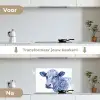 Illustratie - Koe - Blauw keuken achterwand spatscherm klein -voor_na_NL