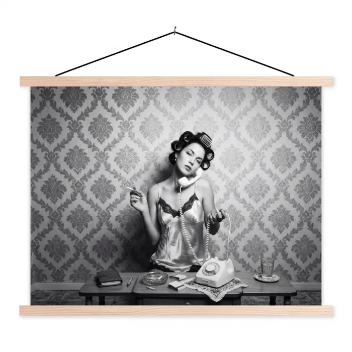 Chic - Vrouw - Zwart - Wit textielposter latten blank klein -3d
