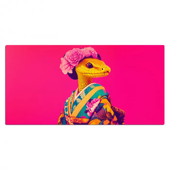 Hagedis - Bloemen - Roze - Kimono Muismat XXL klein -3d_leeg