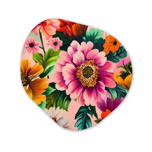 Bloemen - Kleurrijk - Roze Wandcirkel Organisch Plexiglas middel -3d