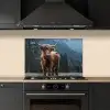 Schotse hooglander - Berg - Landschap - Bomen - Koe - Natuur keuken achterwand spatscherm klein -sfeer1