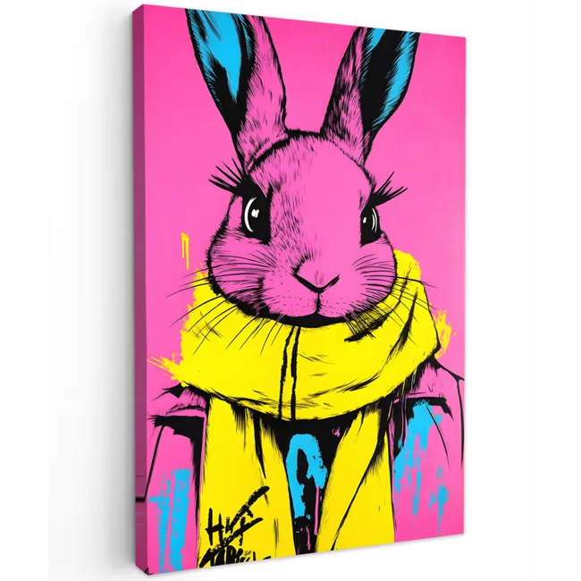 Konijn - Felroze - Sjaal - Abstract Tuinposter op houten frame 2 cm dik klein -3d