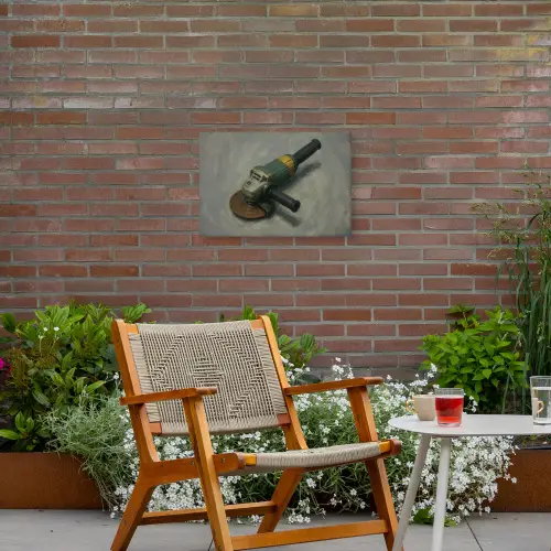 Haakse slijper - Schilderij - Gereedschap Tuinposter op houten frame 2 cm dik klein -sfeer3
