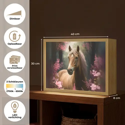 Paard - Bloemen - Roze - Natuur - Bos Light Box met batterij (Wandlamp kind) middel -USP_websiteoverzichtNL