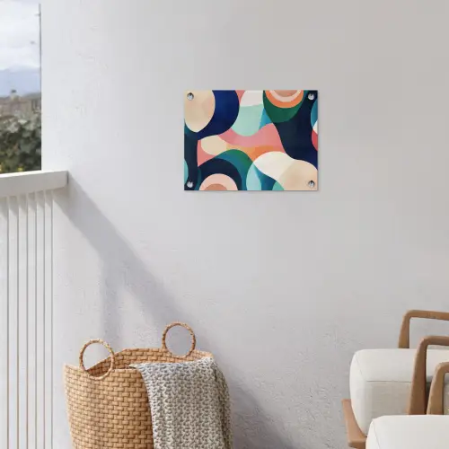 Abstract - Blauw - Roze tuinposter los doek klein -sfeer8