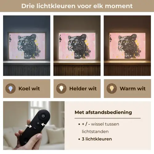 Zwart - Panter - Roze - Abstract Light Box met batterij (Wandlamp) middel -USP_lichtkleurNL