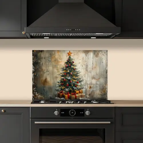 Kerstboom - Vintage - Kerst - Cadeau keuken achterwand spatscherm klein -sfeer1