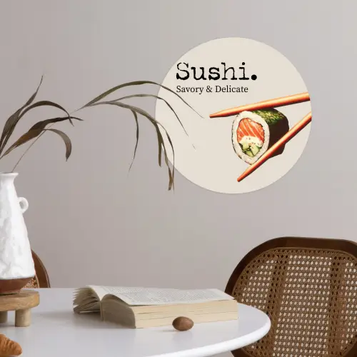 Sushi - Zalm - Rijst - Japans Wandcirkel behangsticker klein -sfeer3