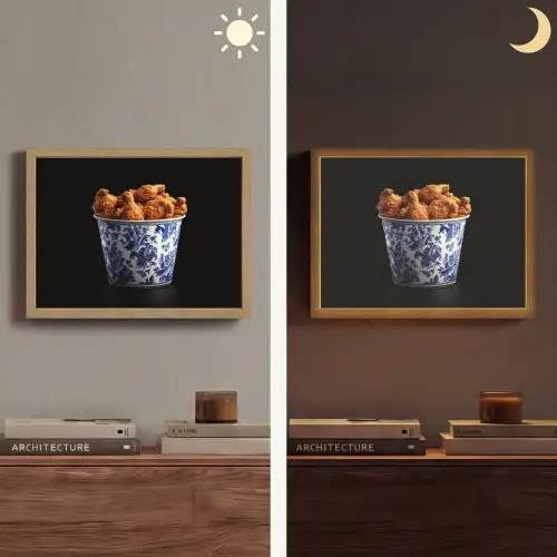 Kip - Bucket - Delfts blauw - Lekker Light Box met batterij (Wandlamp) middel -sfeer3