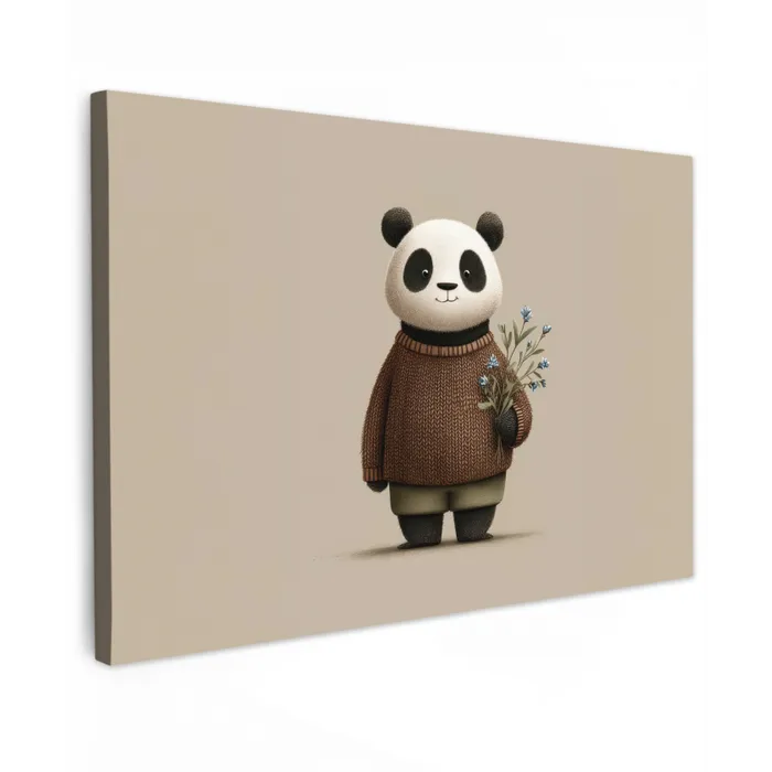 Panda - Blauwe bloemen - Zachtheid canvas 2cm klein -z3d