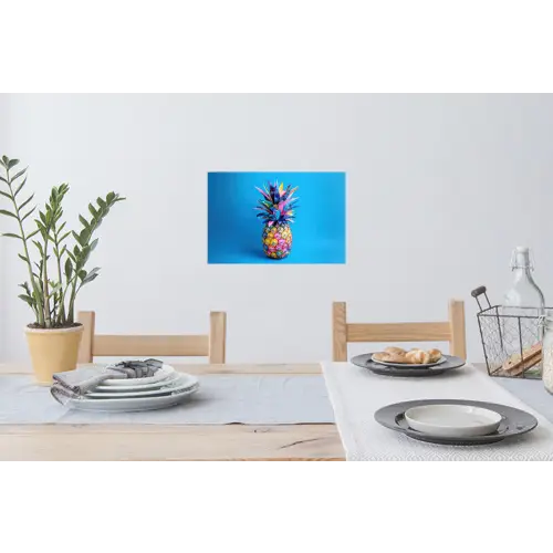 Ananas - Blauw - Tropisch - Vrolijk Muursticker klein -eettafel