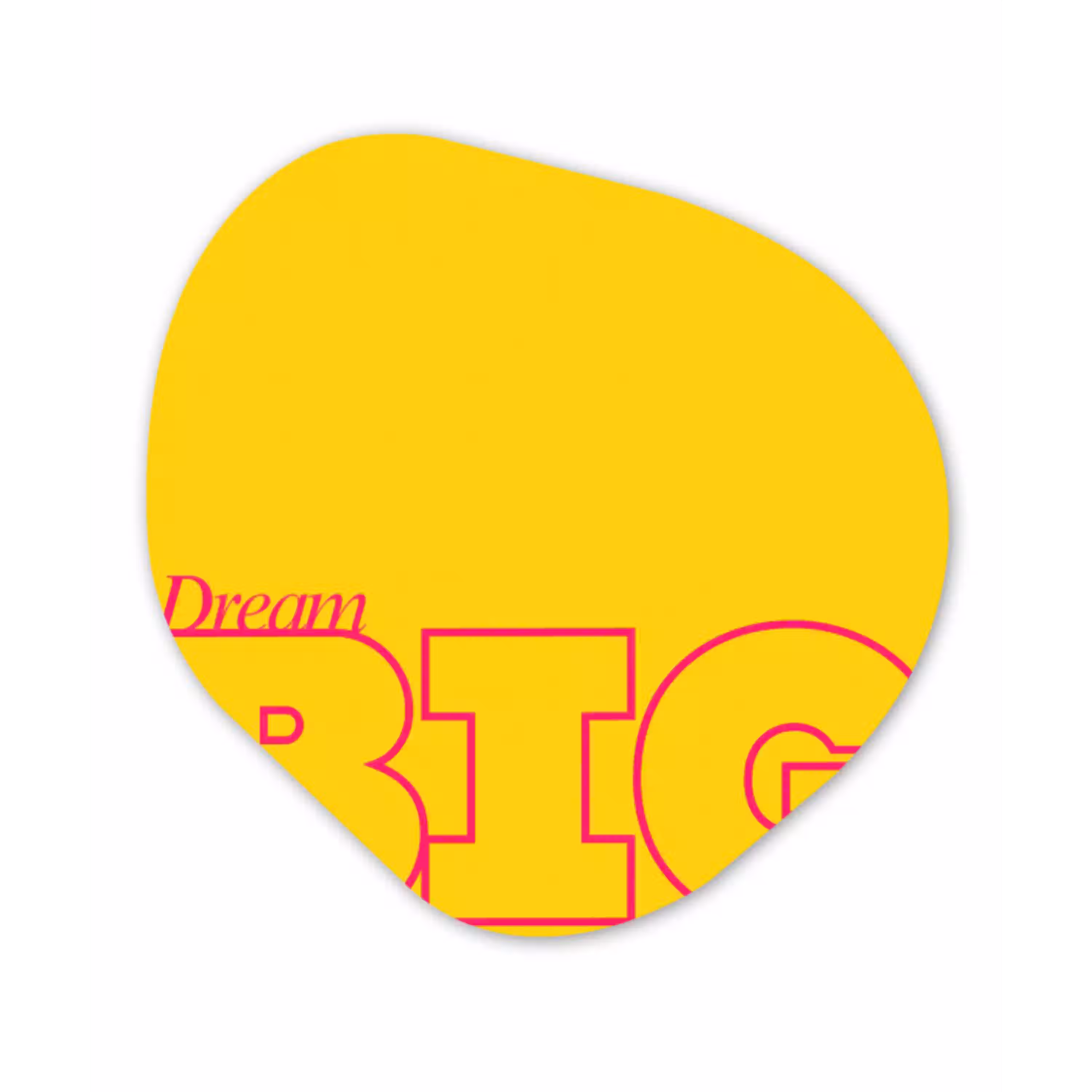Dream big - Geel - Grafisch Wandcirkel Organisch Aluminium middel -3d