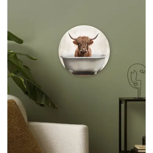 Schotse hooglander - Bad - Badkamer - Badkuip - Bruin - Horens Wandcirkel kunststof plaat 5mm dik klein -sfeer3
