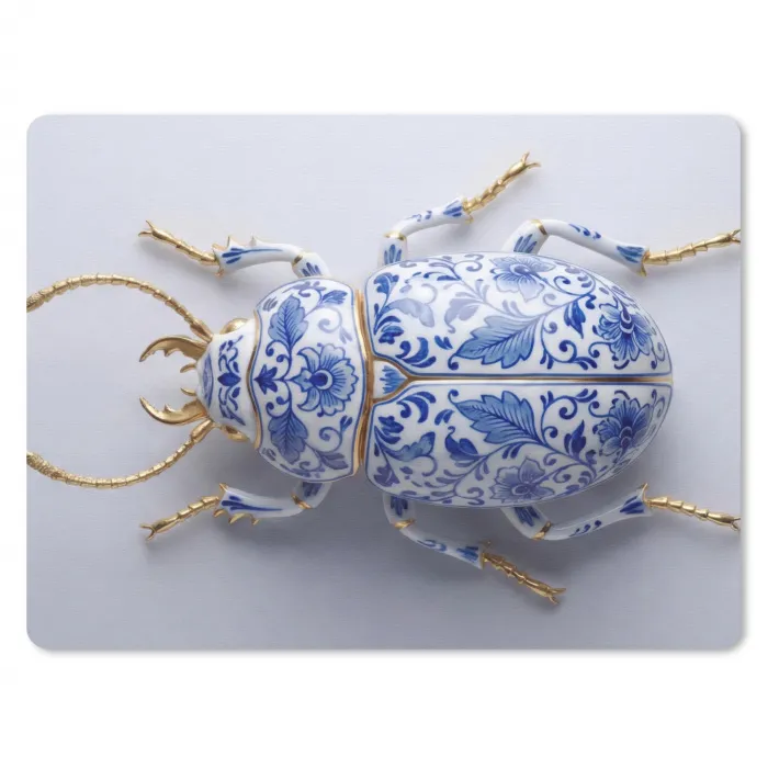 Kever - Delfts  - Blauw - Goud muismat rubber klein -3d